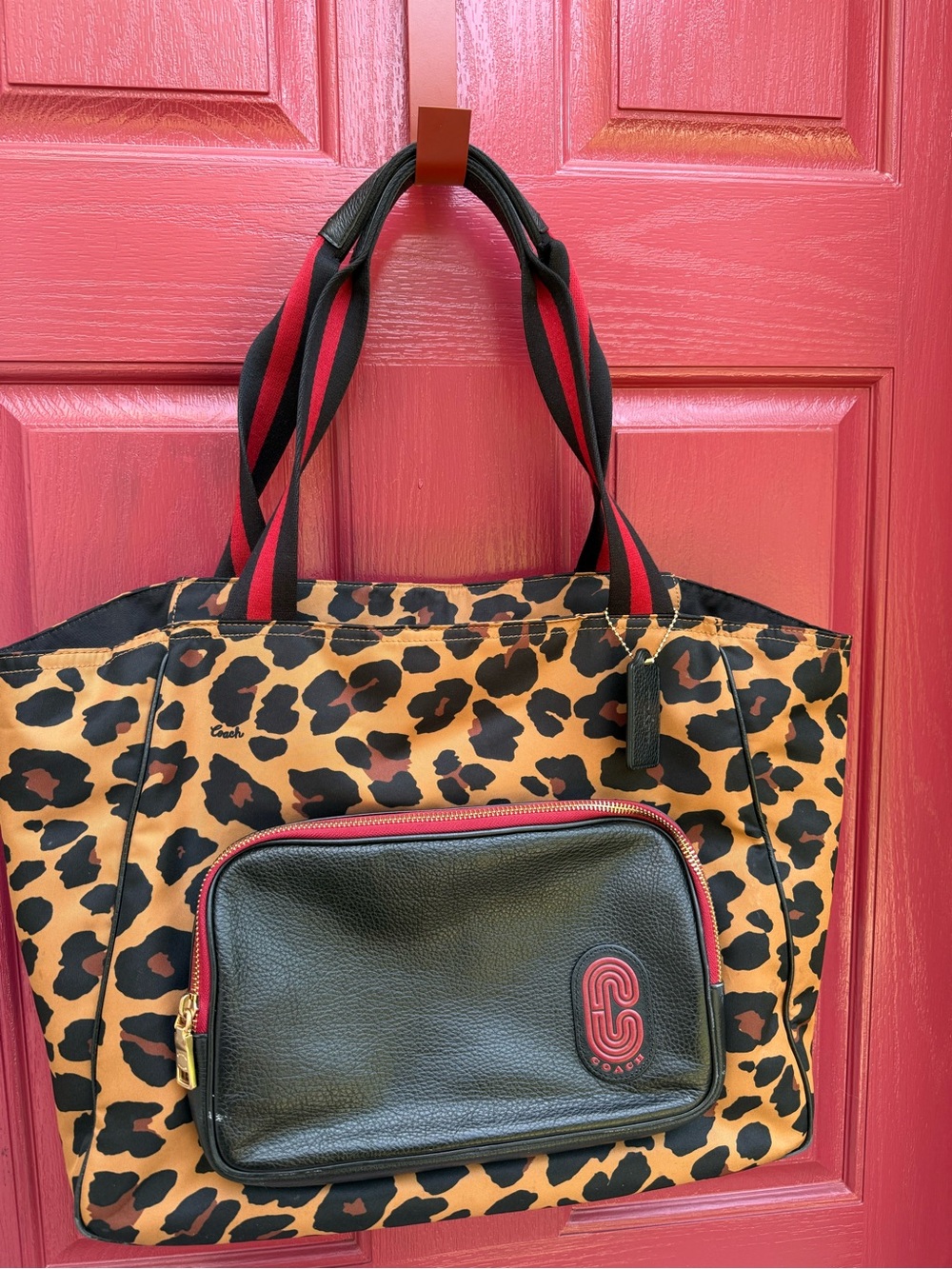 Coach Court Tote in leopard print nylon